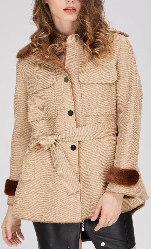 Mink Fur-Trim Short Parka Coat