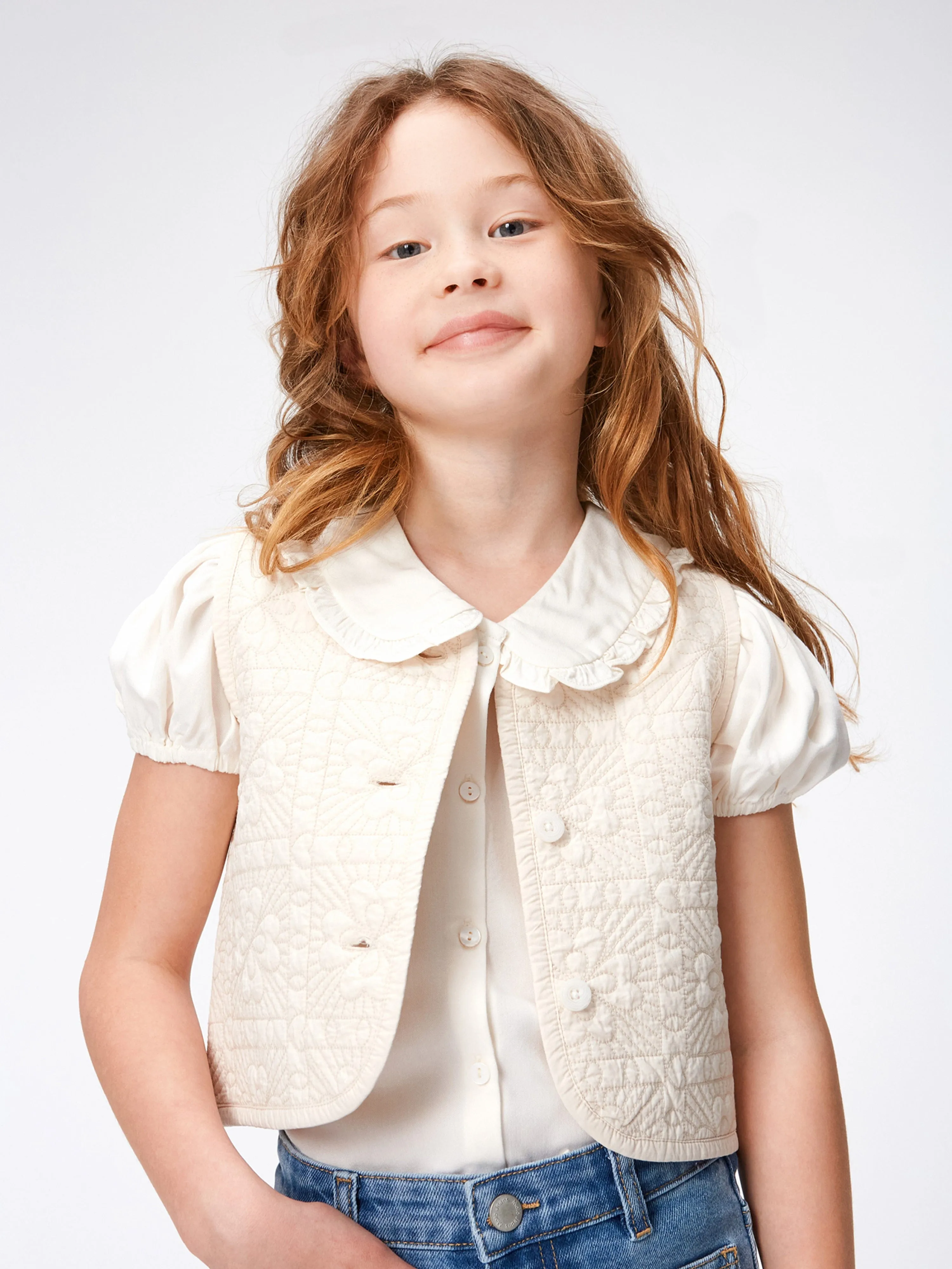 Molo Girls Four Leaf Clover Gilet in Beige