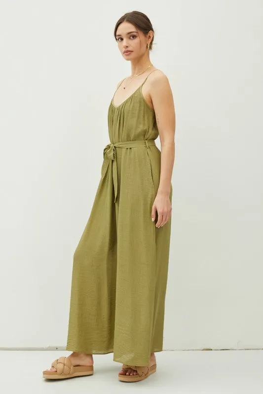 Moss Lightweight Tie Belt Wide Leg Cami Jumpsuit