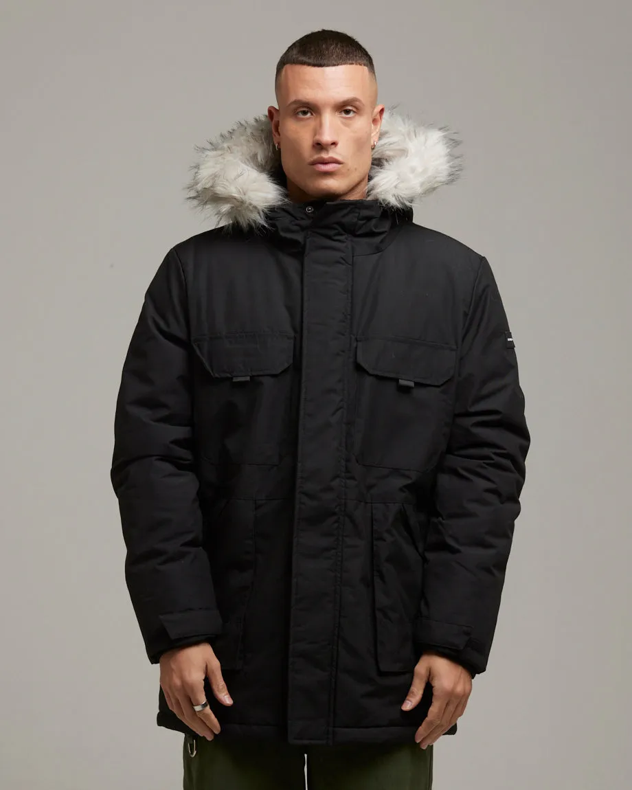 MURUNTAU MEN'S FAUX FUR TRIM PARKA | BLACK