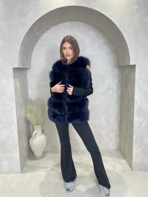 Navy Luxury Fur 6 Row Gilet