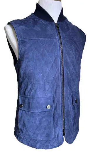 New $3750 Isaia Men Suede Baseball Collar Suede Vest Gilet Navy 44 US/54 Eu