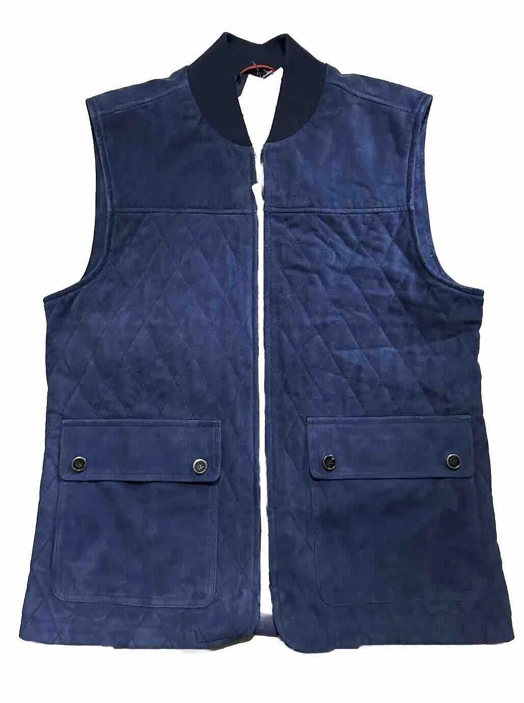 New $3750 Isaia Men Suede Baseball Collar Suede Vest Gilet Navy 44 US/54 Eu