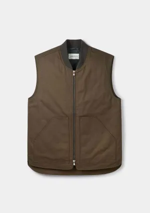 Olive Cotton Twill Gilet