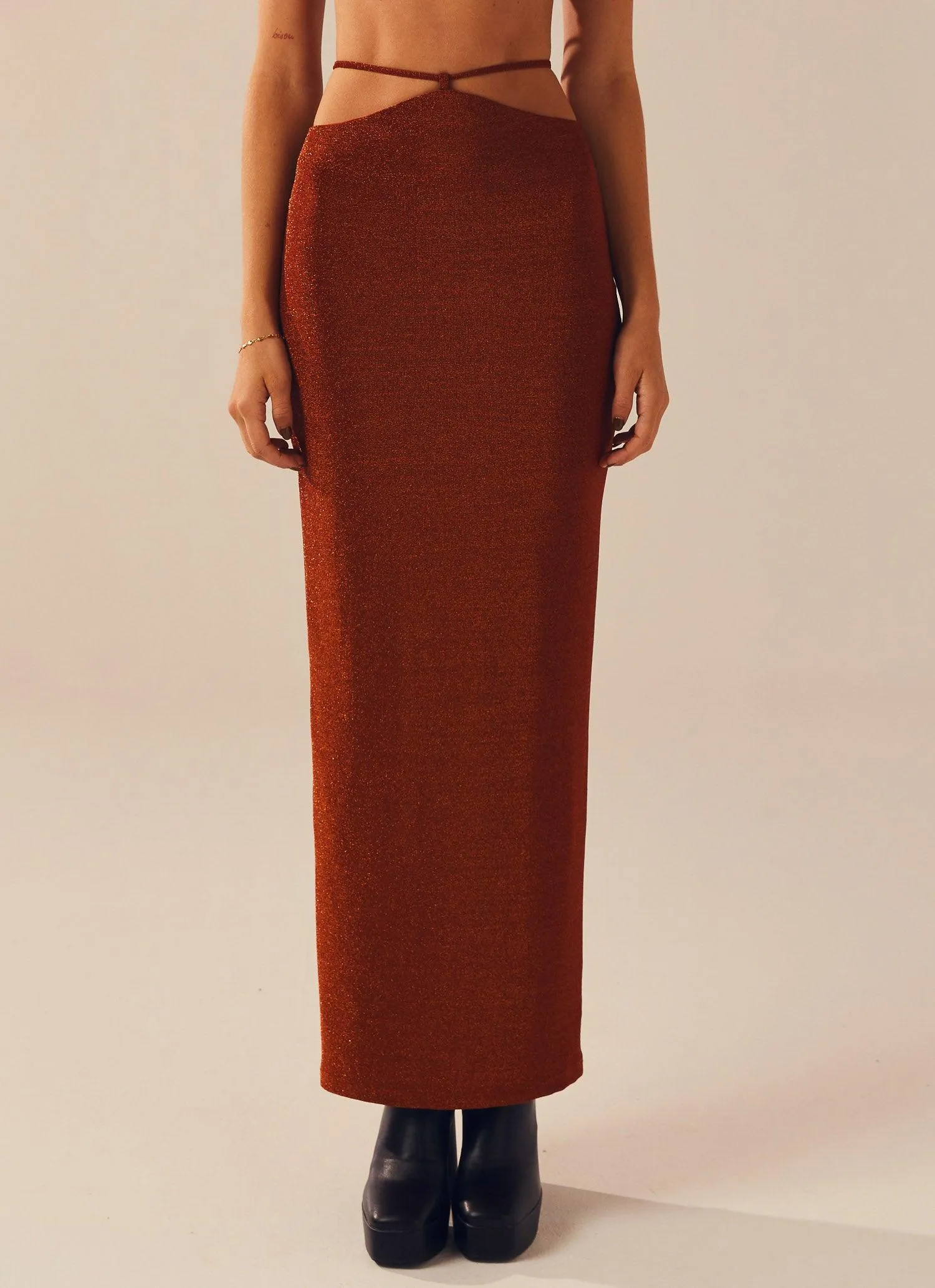 Out of Service Lurex Maxi Skirt - Spiced Lurex