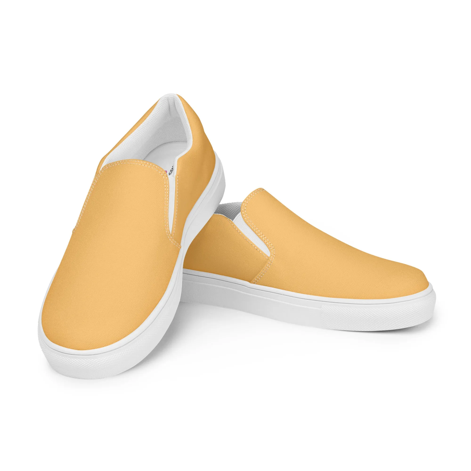 Pastel Yellow Men's Slips Ons, Solid Pale Yellow Color Best Casual Breathable Men’s Slip-on Canvas Shoes (US Size: 5-13)