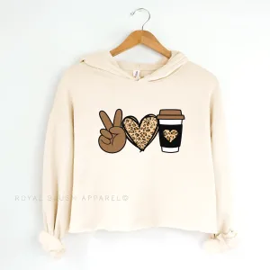 Peace Love Coffee Leopard Independent Crop Hoodie