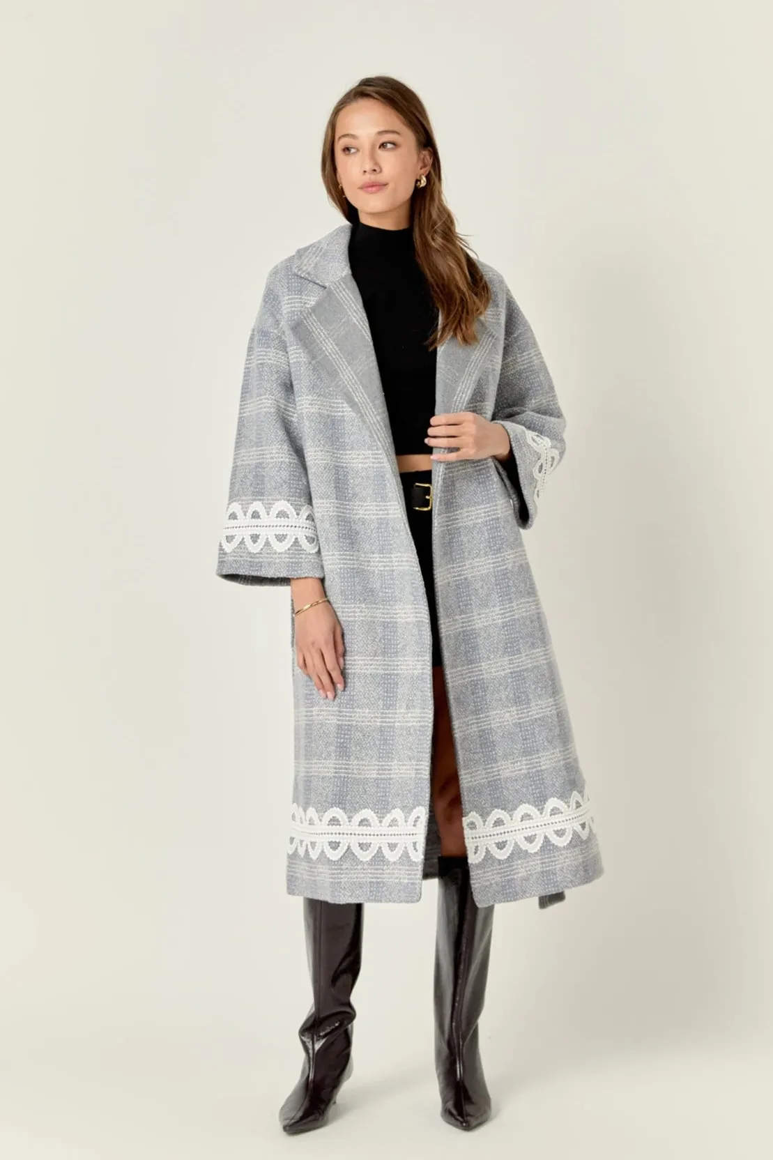 Premium Long Plaid Wrap Coat