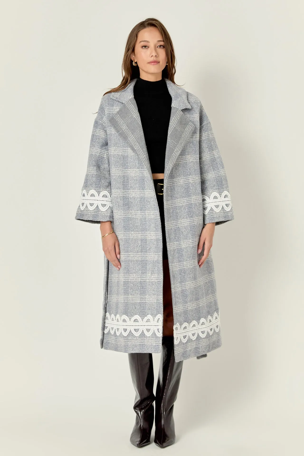 Premium Long Plaid Wrap Coat