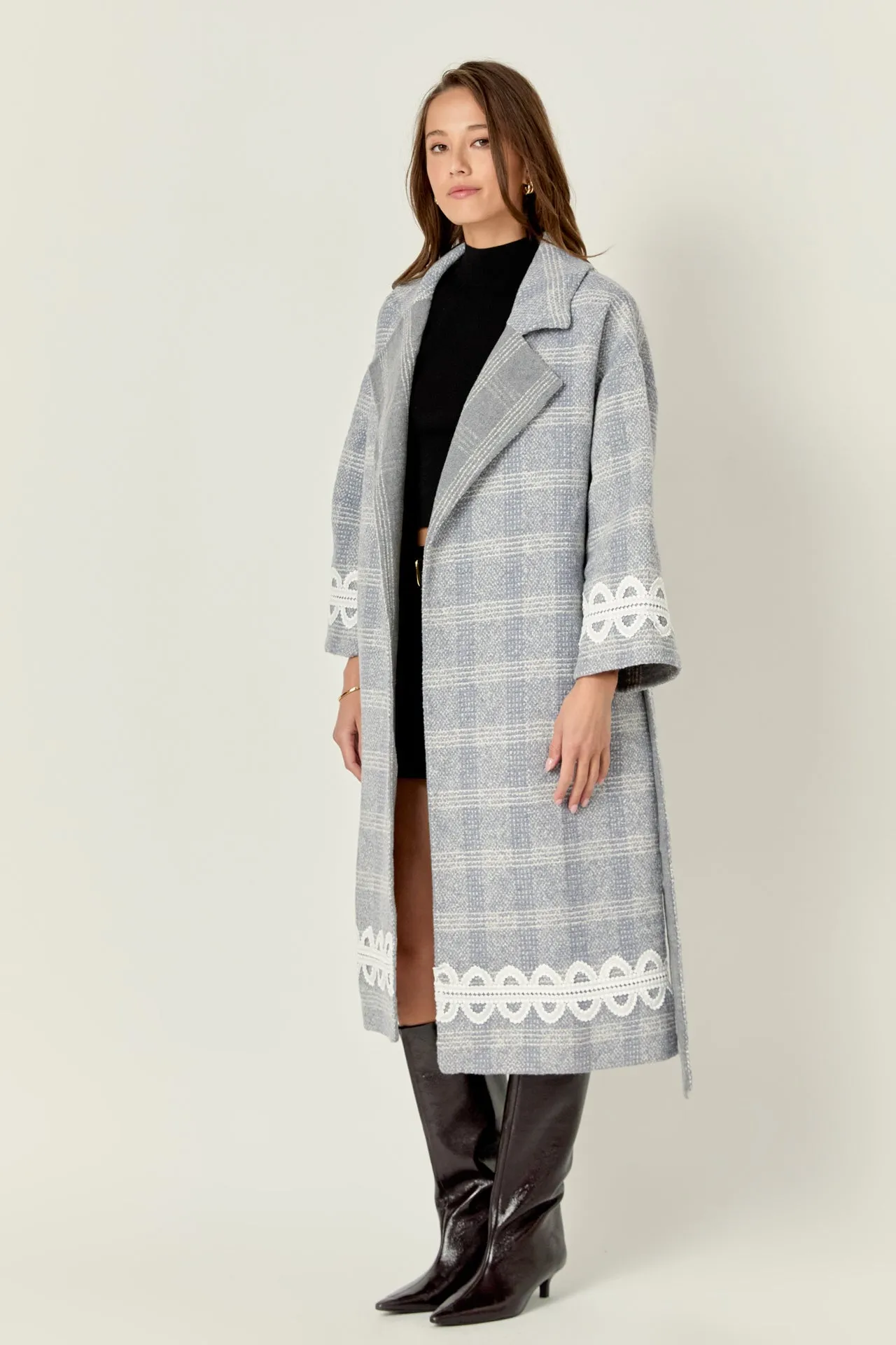 Premium Long Plaid Wrap Coat