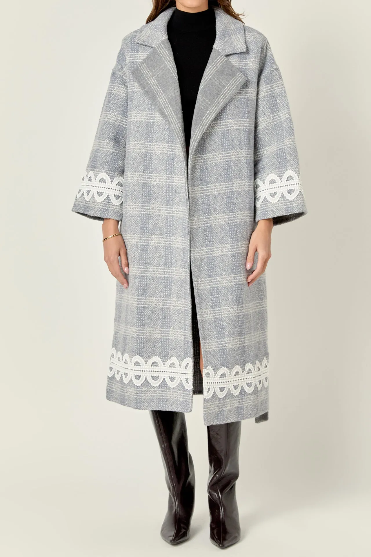 Premium Long Plaid Wrap Coat