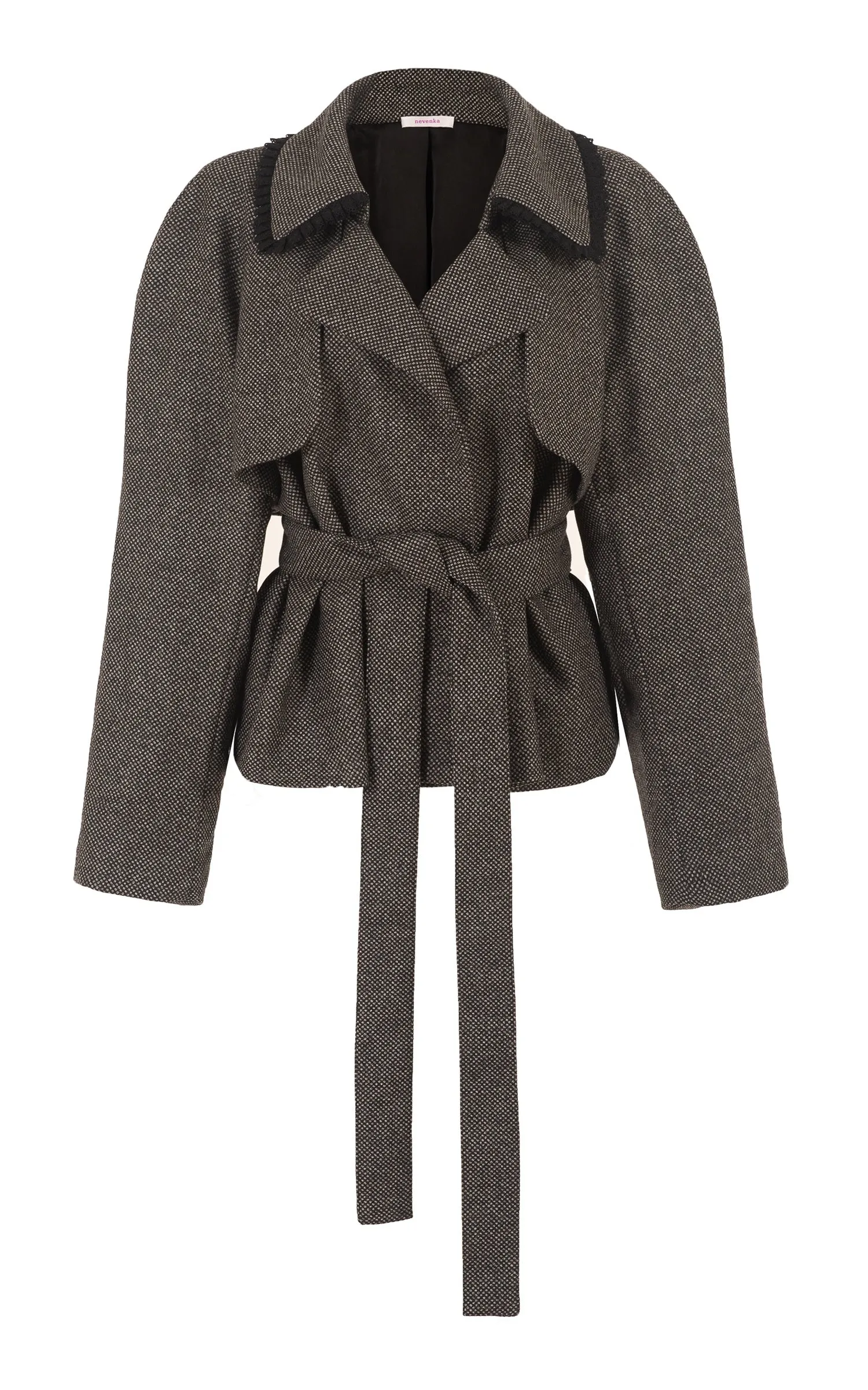 raging heart grey pure wool cropped trench coat