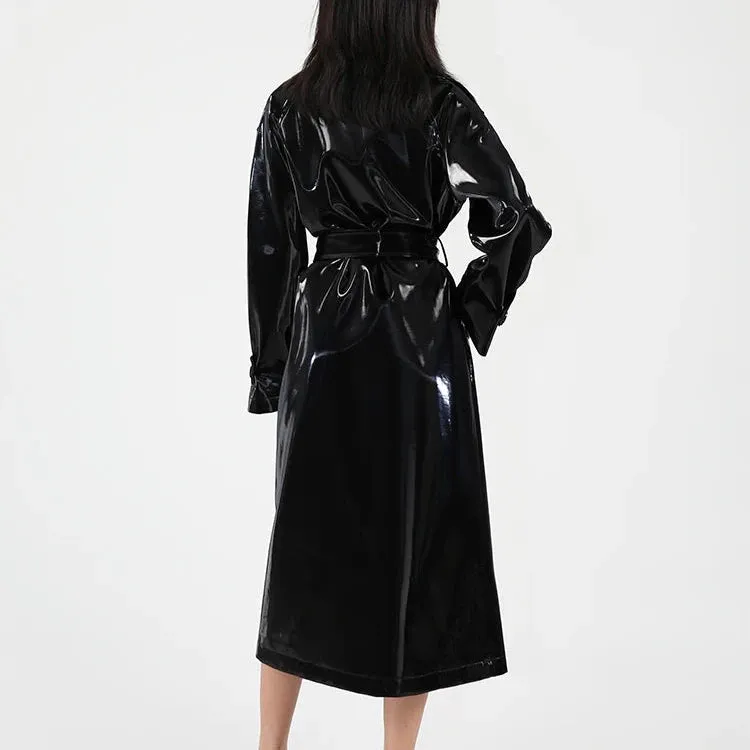 Reflective Patent Leather Trench Coat