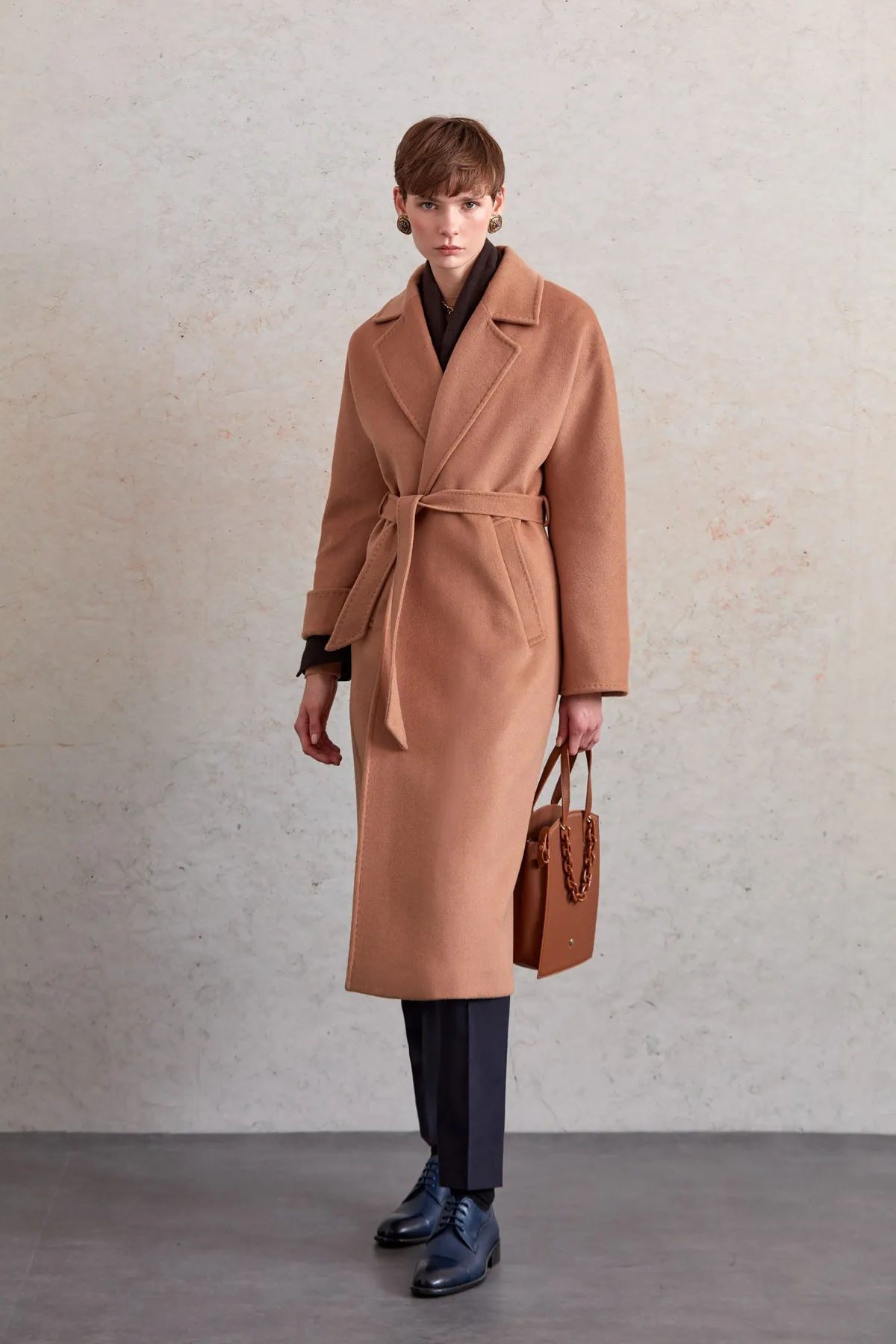 Regular Fit Diana Plain Belted Wool Coat