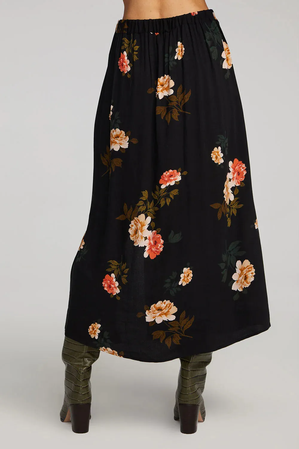 SAL Black Floral Maxi Skirt with Slit