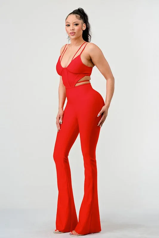 Seeing Red- Bodycon Fitted Red Jumpsuit