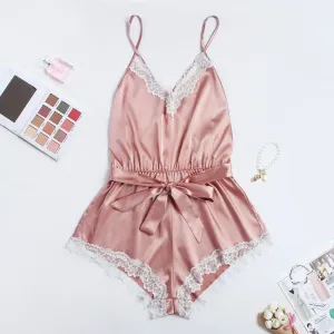 Sexy romper elegant bodysuits satin pajamas belt playsuit casual  holiday body mujer jumpsuits comfy nightdress