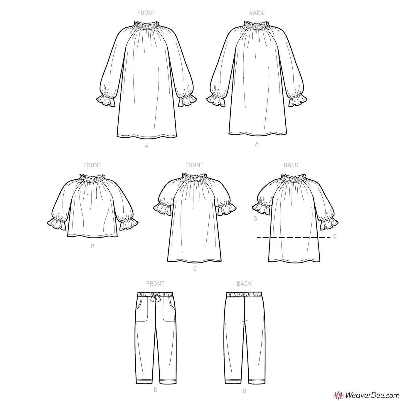 Simplicity Pattern S9393 Children's Dress, Tunic, Top & Trousers