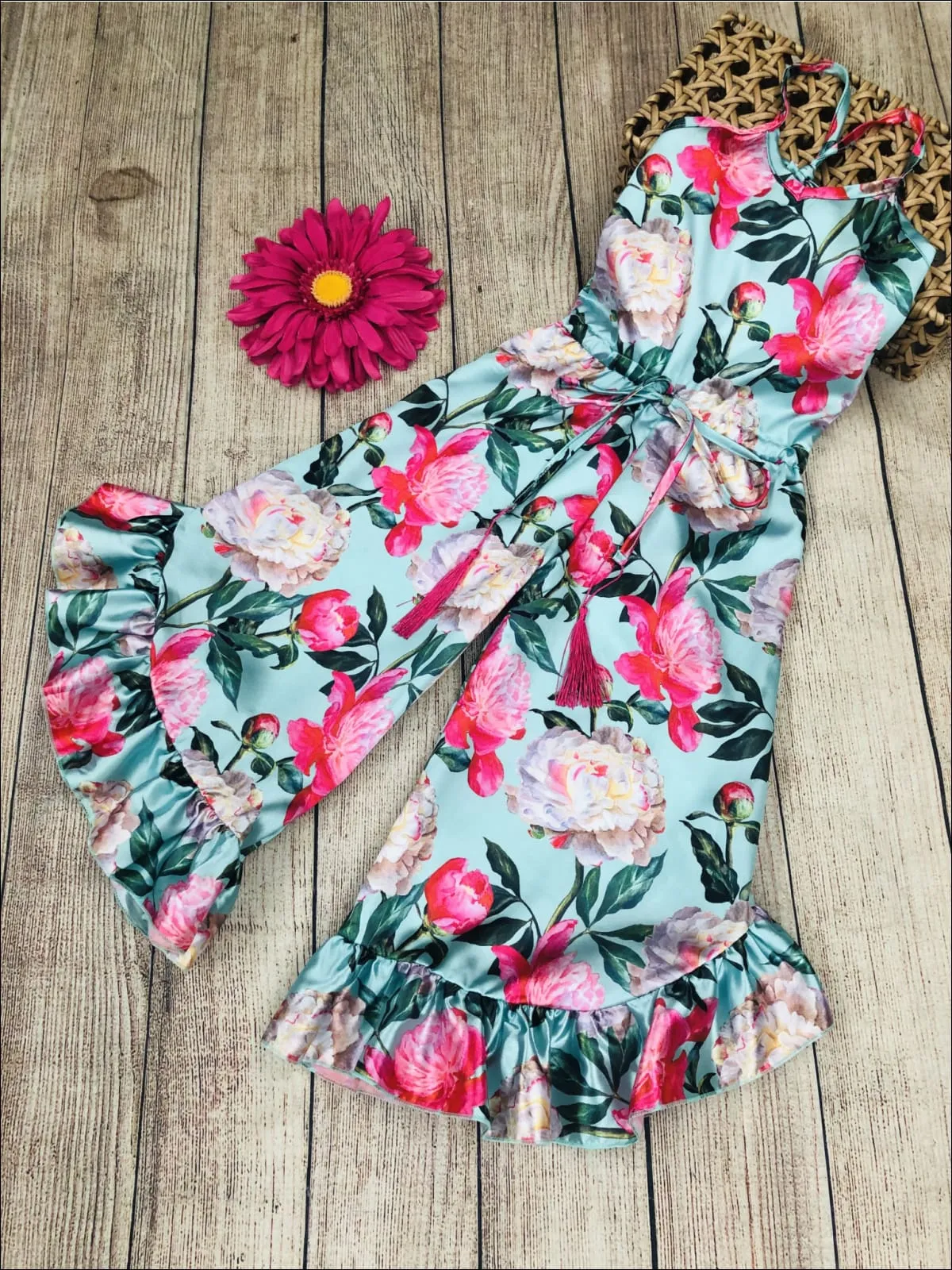 Spring Beauty Drawstring Ruffled Palazzo Jumpsuit