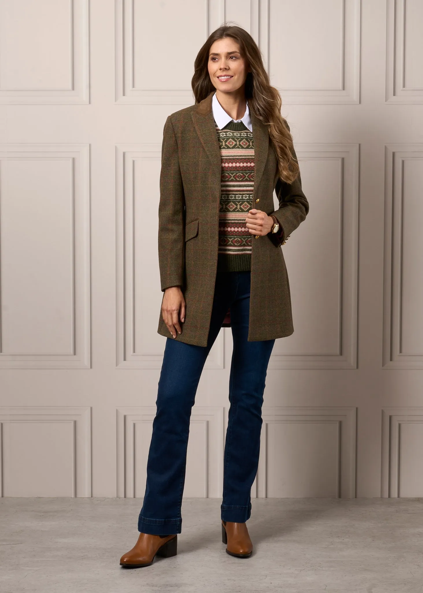 Surrey Ladies Mid-Thigh Tweed Coat In Hemlock - Regular Fit