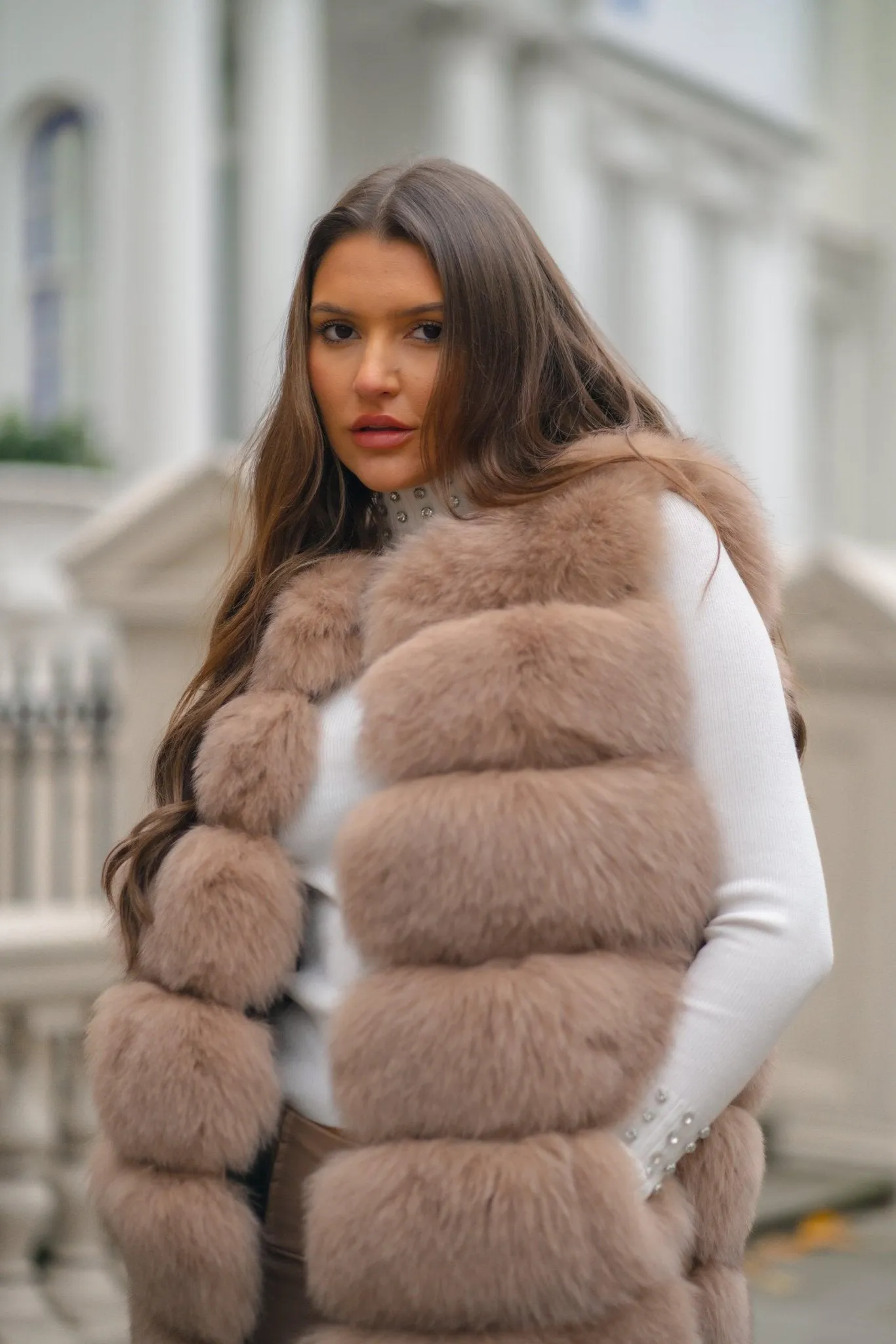 Tan Luxury Fur 6 Row Gilet