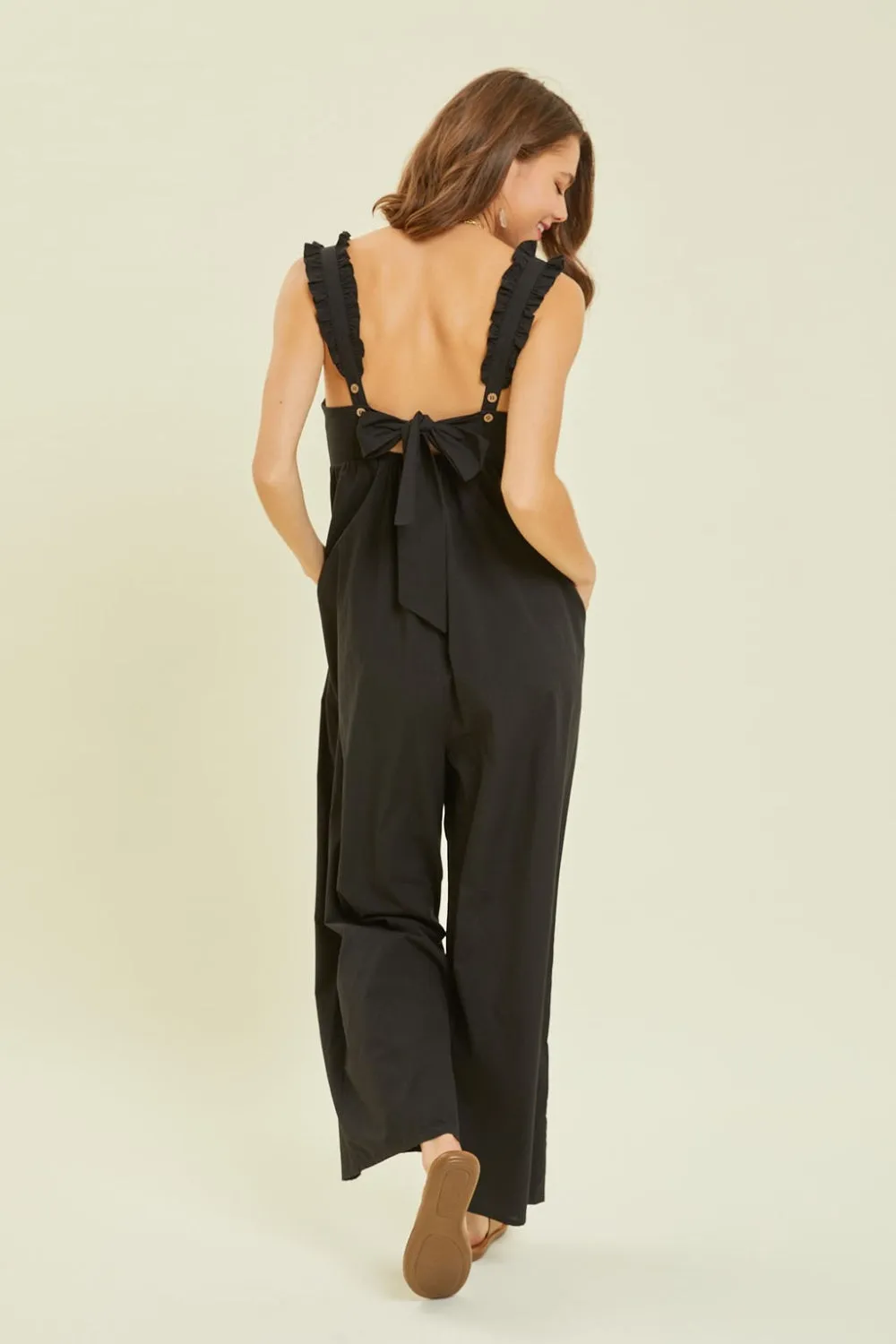 TEEK - Black Strap Back Tie Wide Leg Jumpsuit