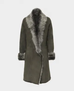 Three Quarter Shearling Fur Trim Coat