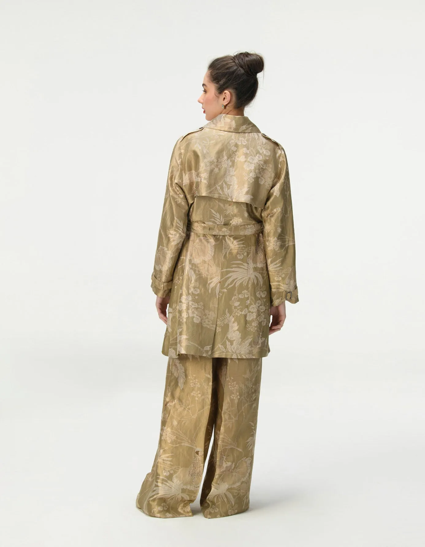 Trench Silk Brocade Oyster Grey