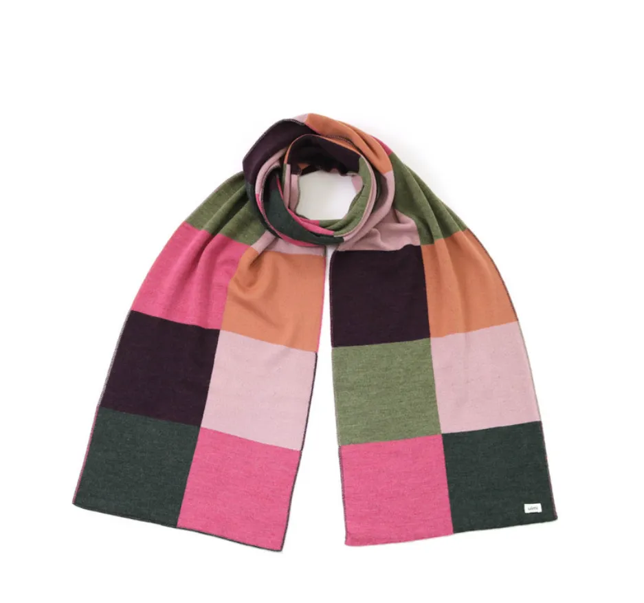 Uimi Frankie Merino Wool Patchwork Scarf Rasberry