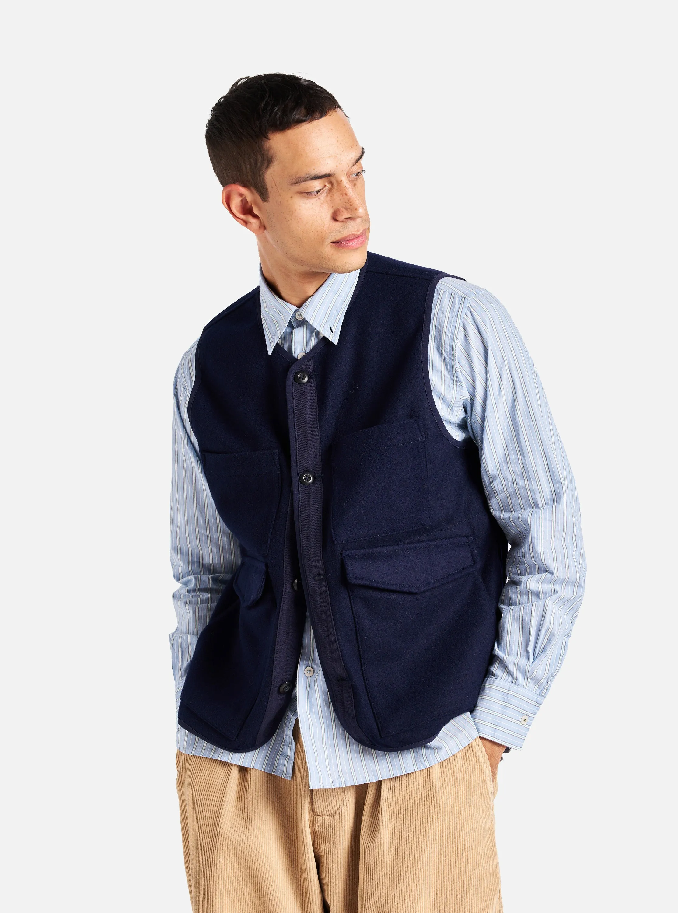 Universal Works 4 Pocket Gilet in Navy Melton