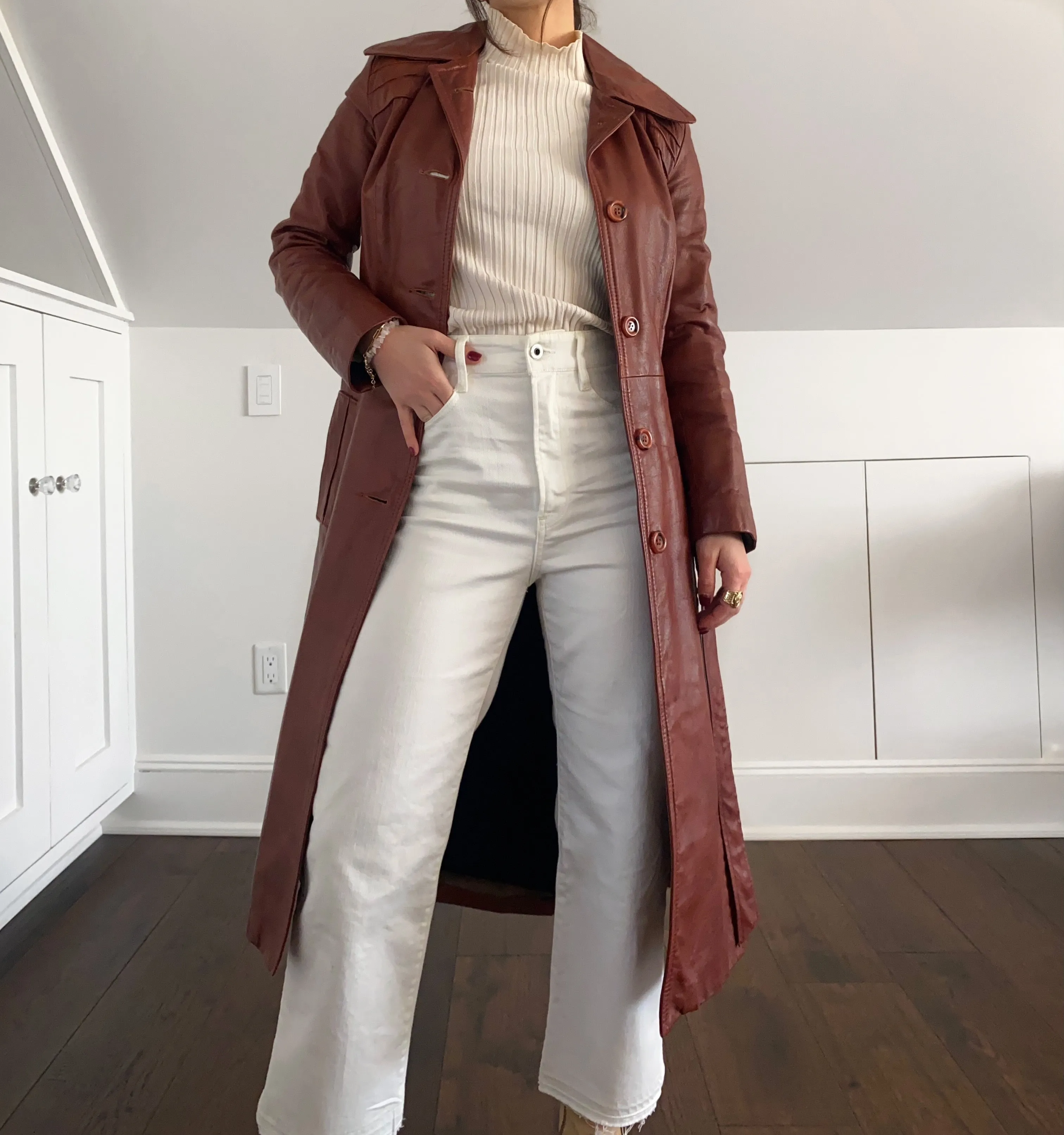 Vintage Brown Leather Trench Coat