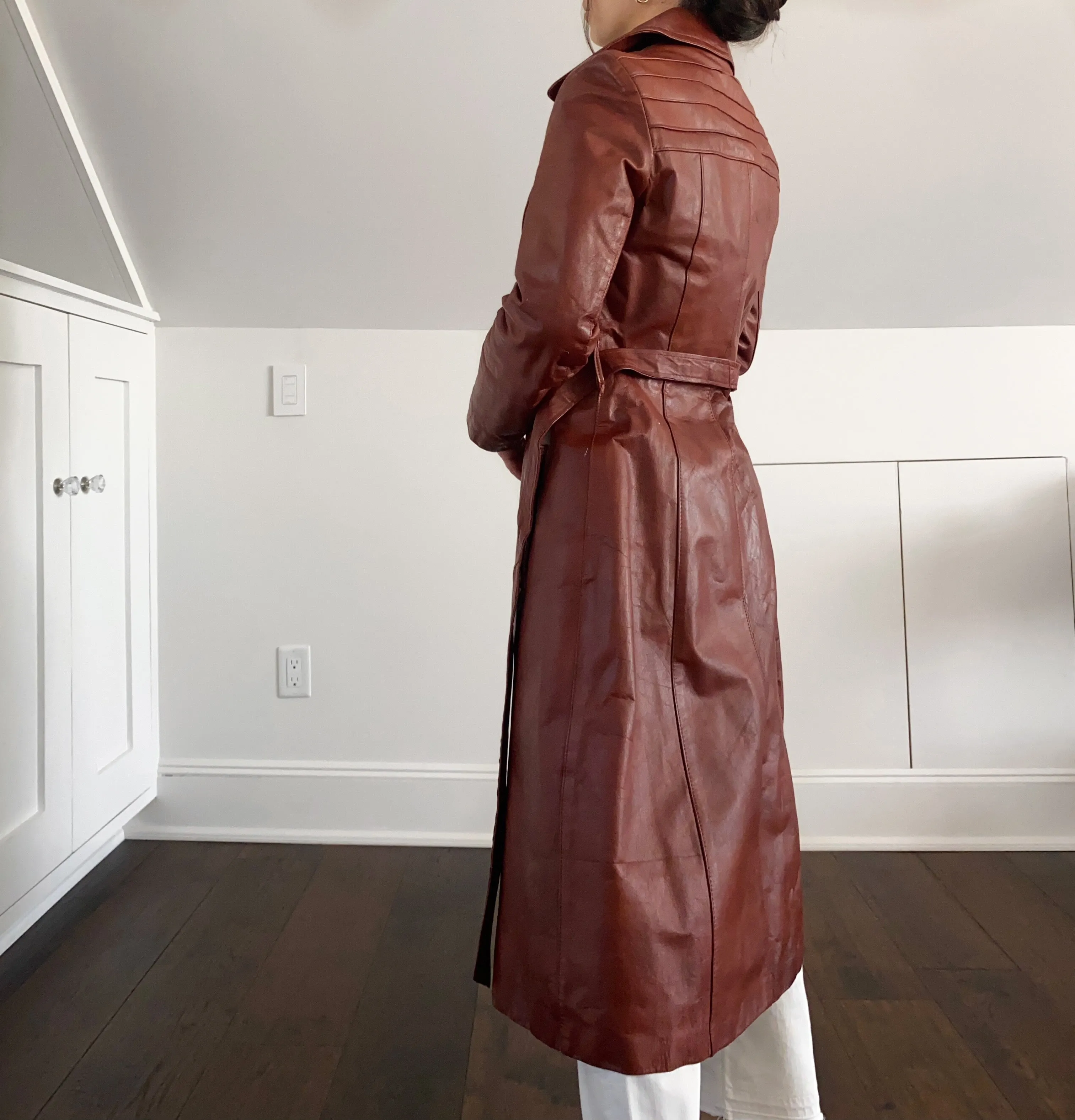 Vintage Brown Leather Trench Coat