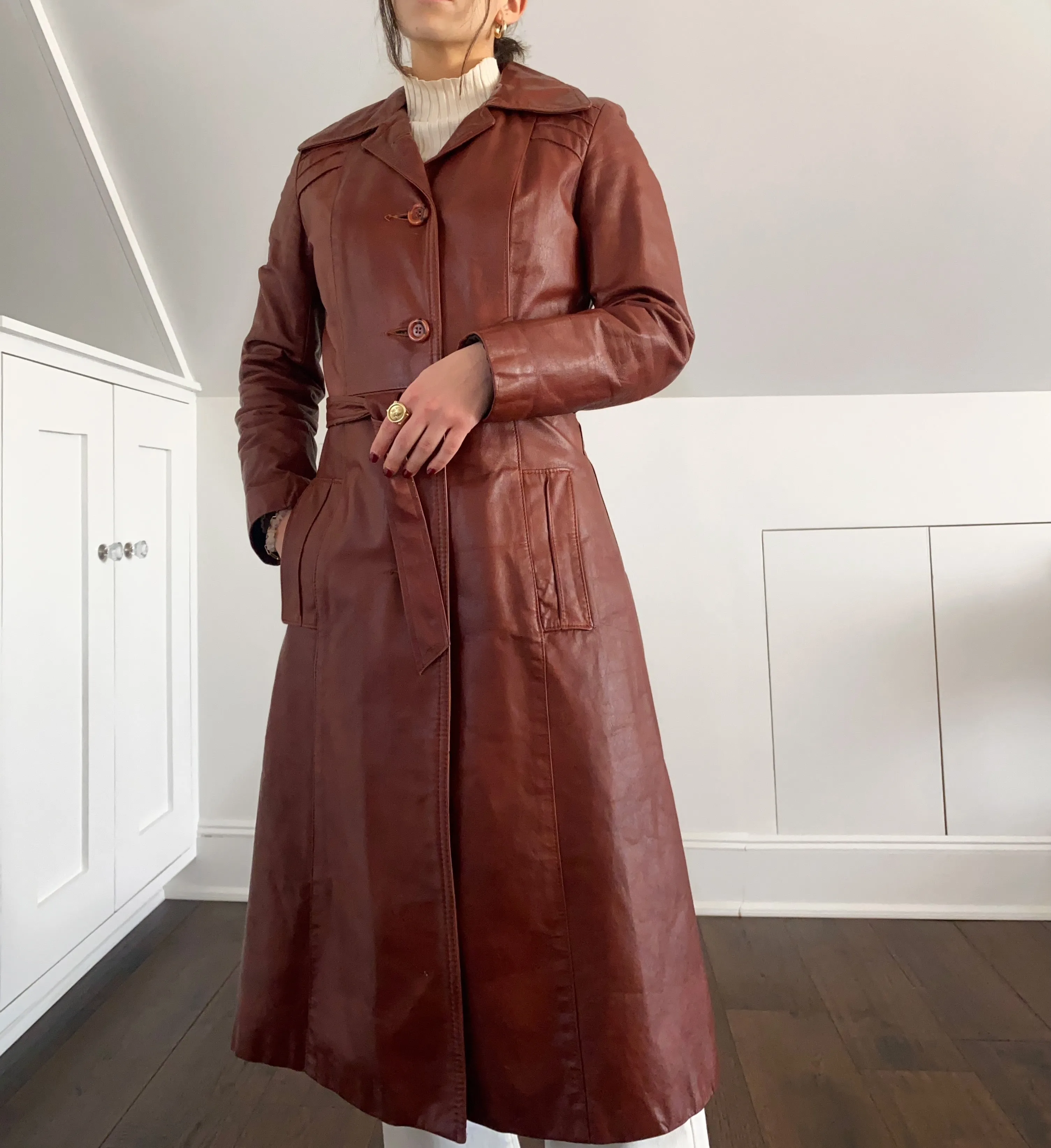 Vintage Brown Leather Trench Coat