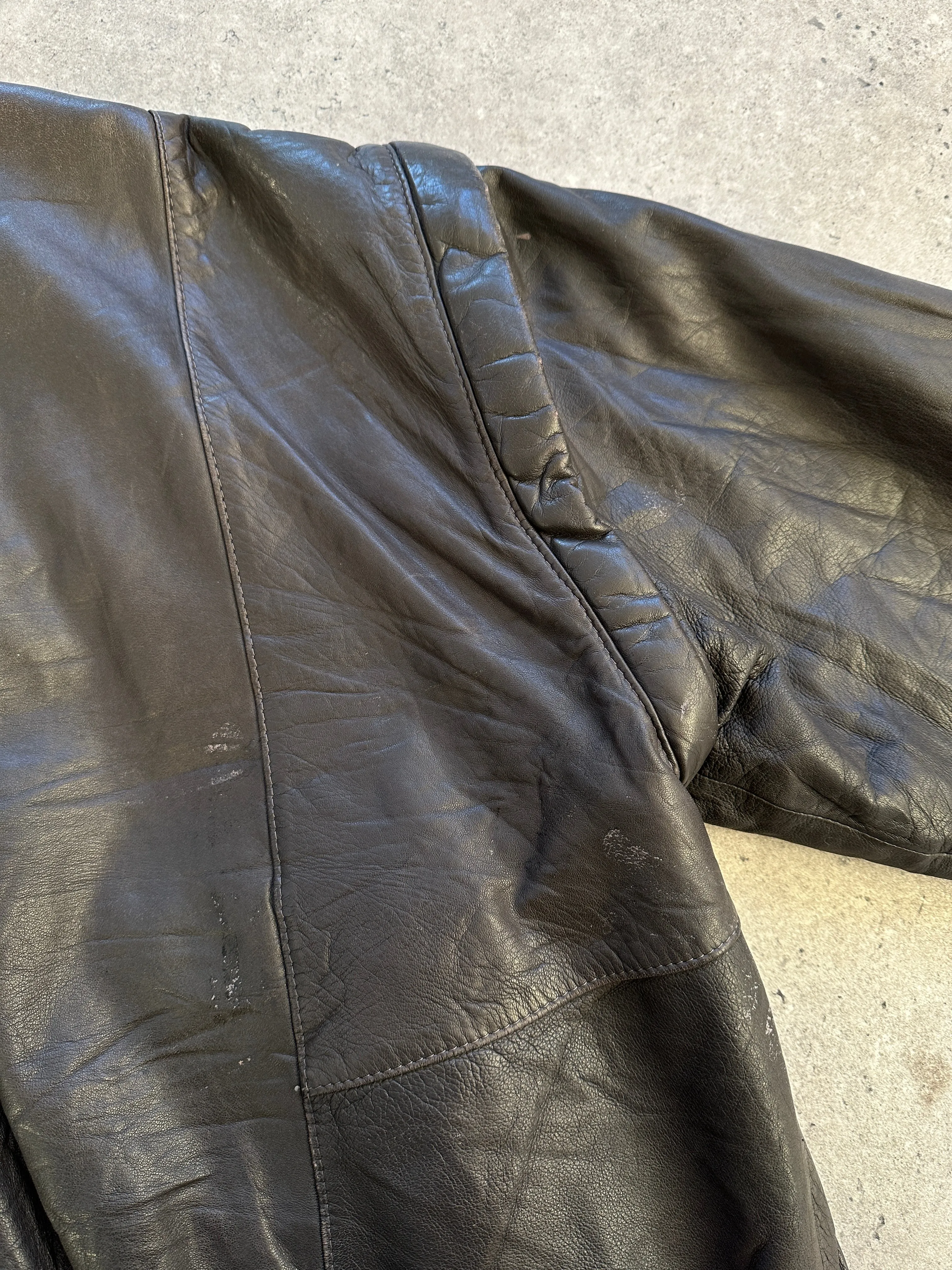 Vintage Leather Bomber Gilet Jacket - M