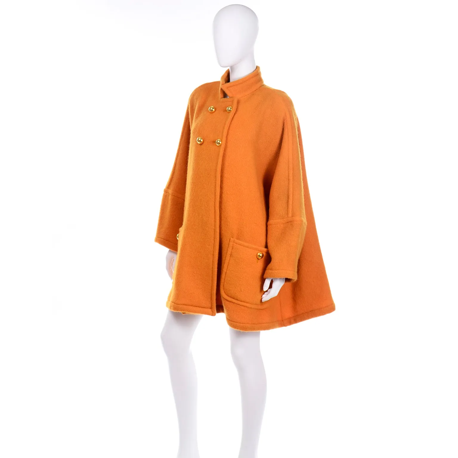 Vintage Tangerine Orange Guy Laroche Swing Coat Wool & Mohair Jacket