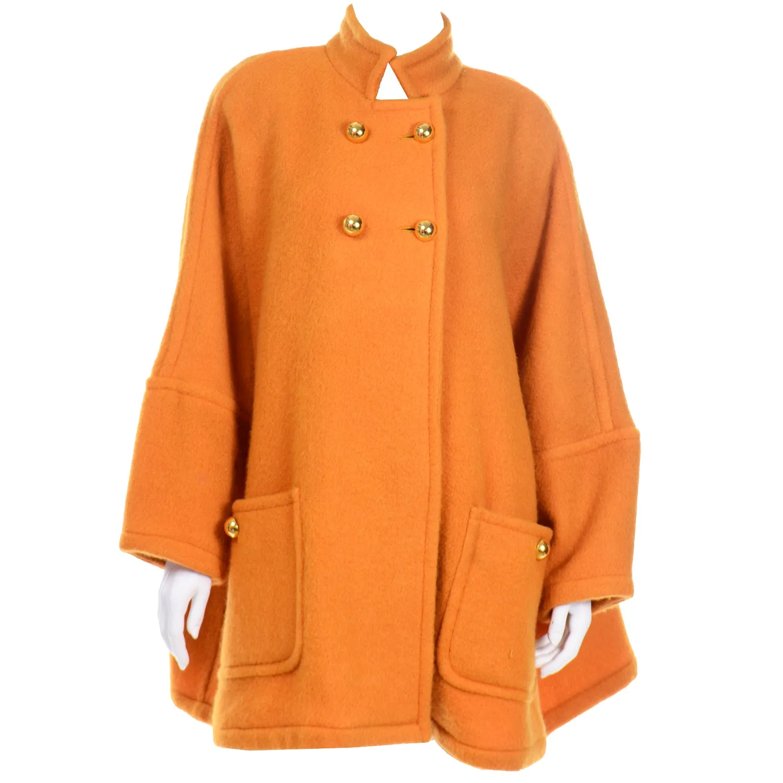 Vintage Tangerine Orange Guy Laroche Swing Coat Wool & Mohair Jacket