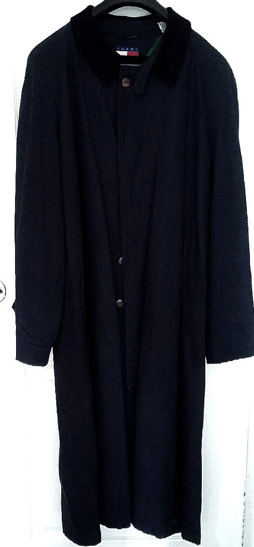 Vintage- Tommy Hilfiger-Navy Mini Herringbone,100% Cotton,Raglan Trench Coat- size L