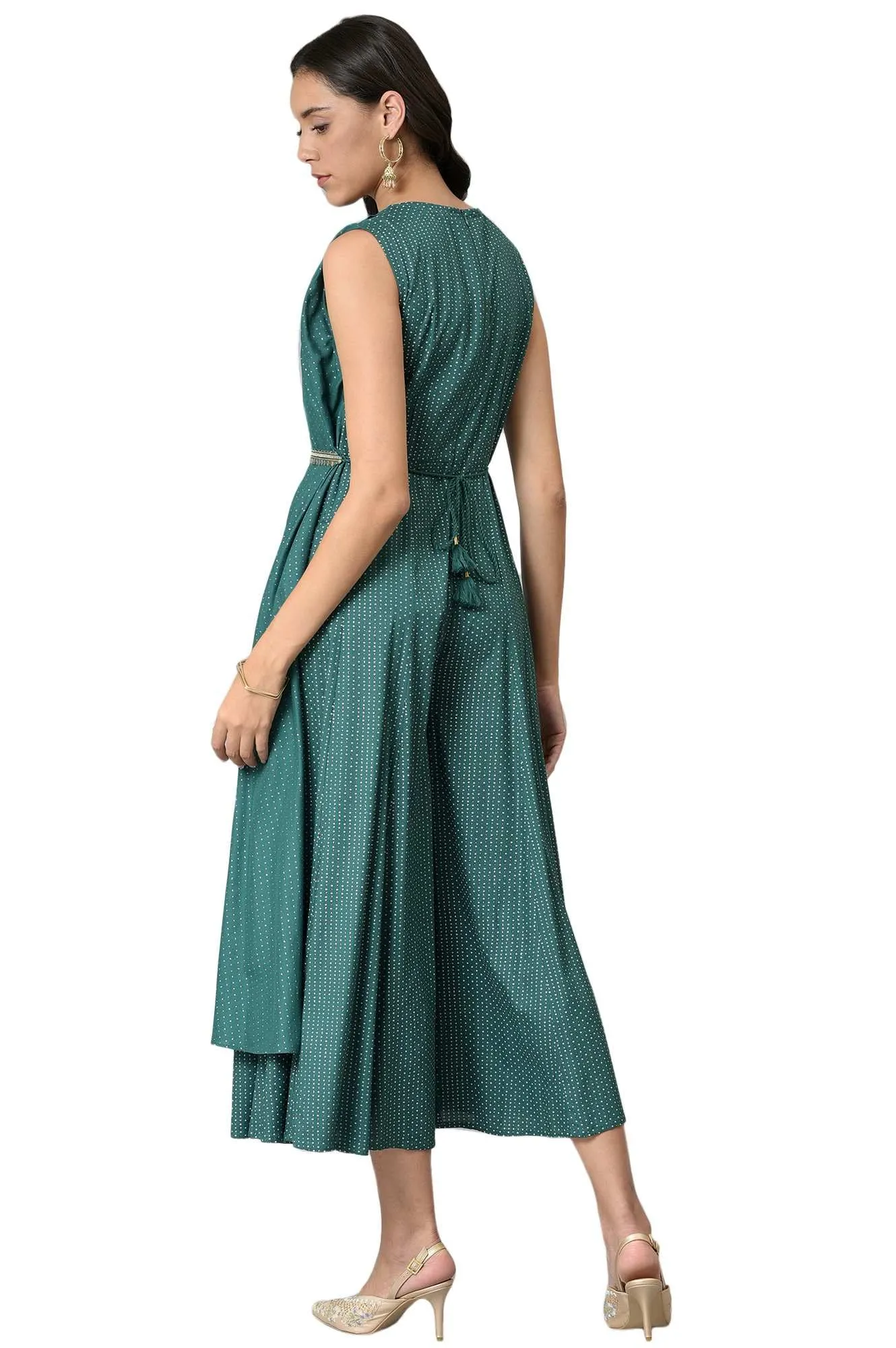 W for Woman Green Gilet Kimono Jumpsuit with Embellished Belt_22AUW18053-119686_M