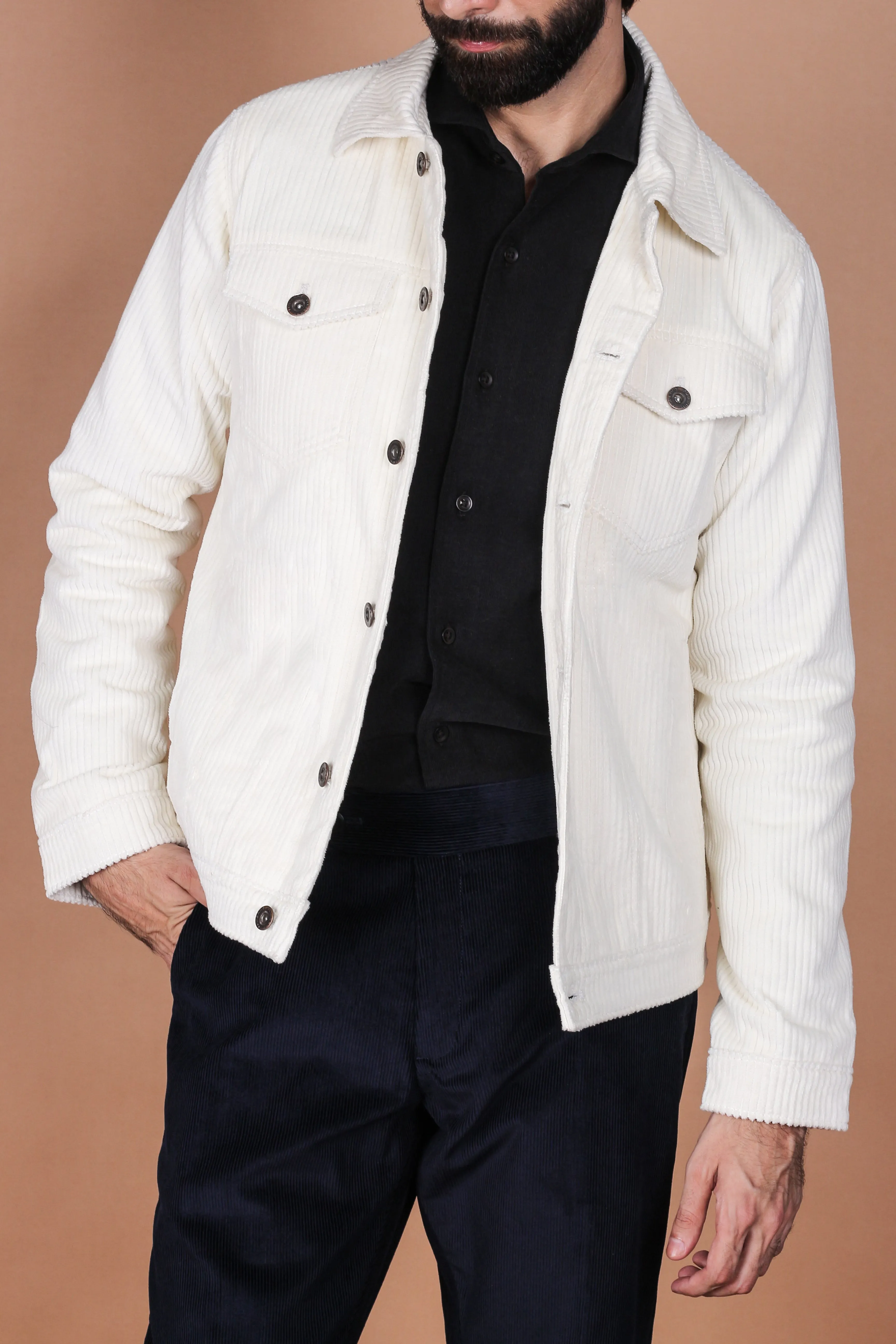 White Wide Wale Corduroy Jacket