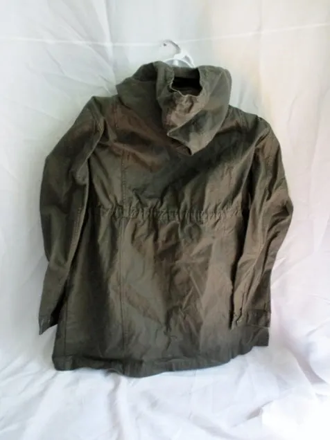 Womens J. CREW Trench Detective Military Hood Cotton Coat jacket XL GREEN OLIVE