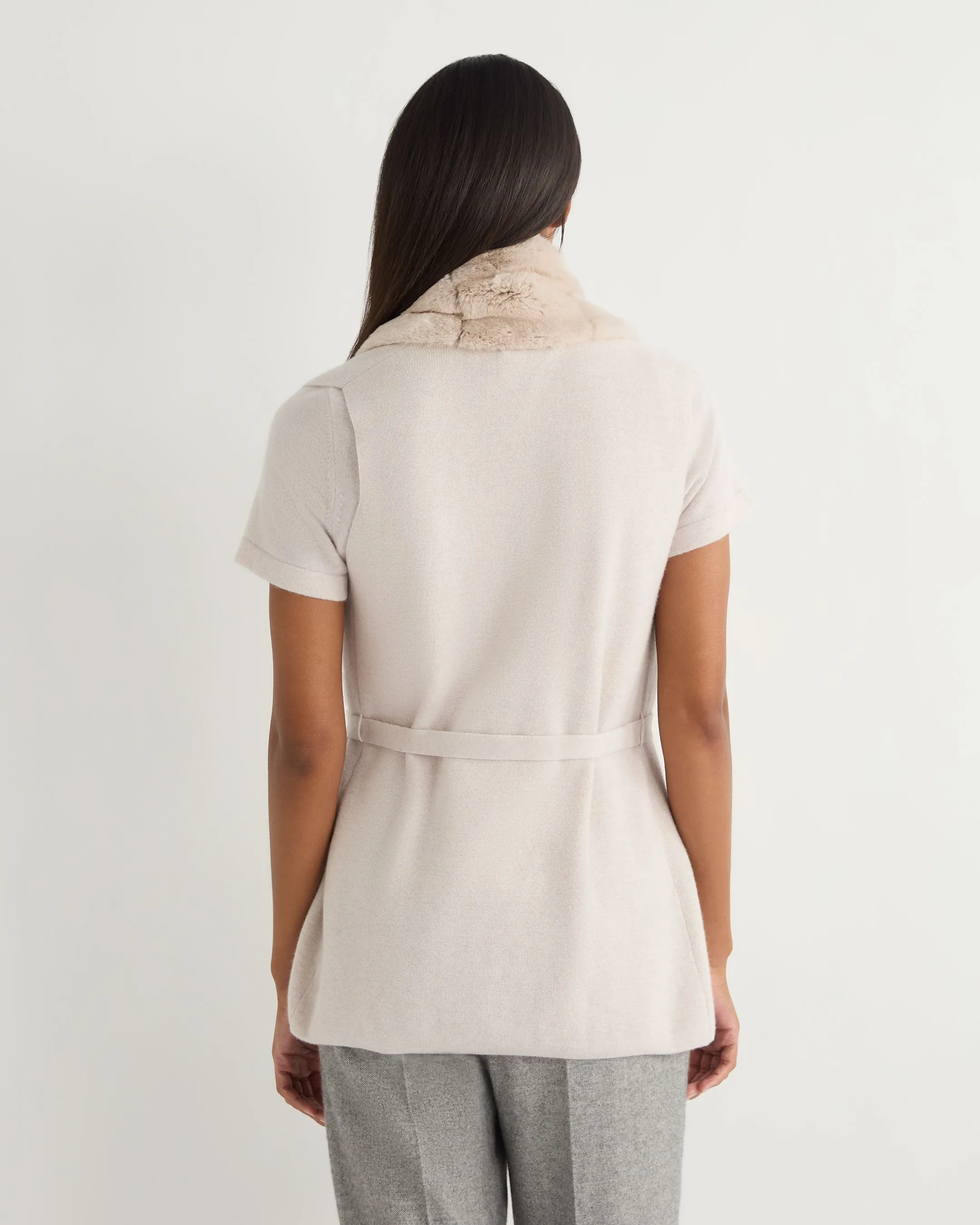 Women's Lola Fur Placket Cashmere Gilet Frost White