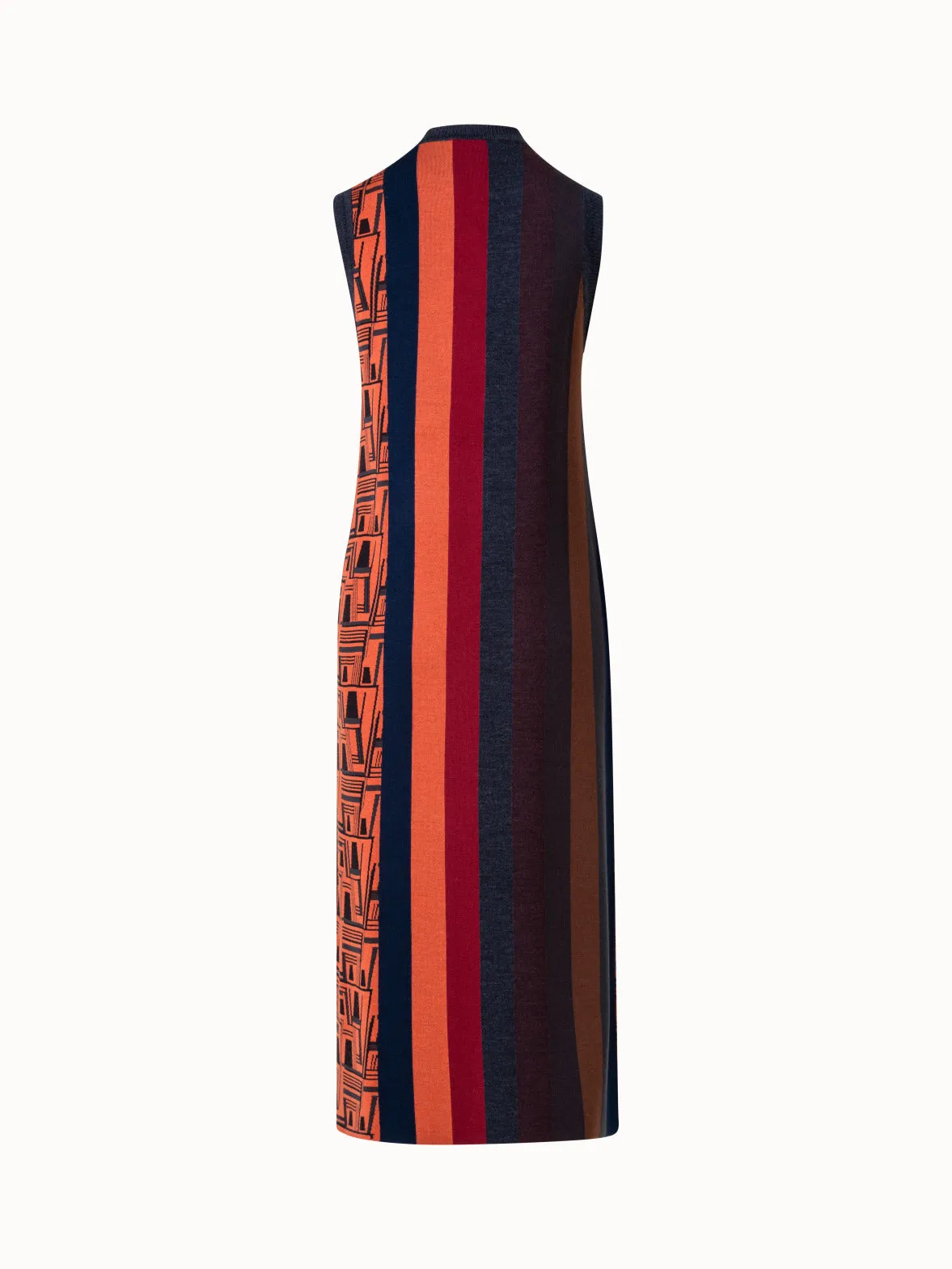 Wool Silk Jacquard Knit Long Gilet