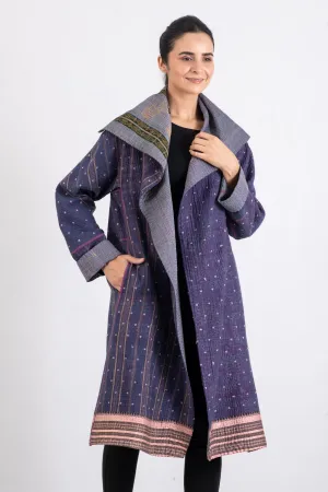 WOVEN VINTAGE COTTON KANTHA A-LINE COAT