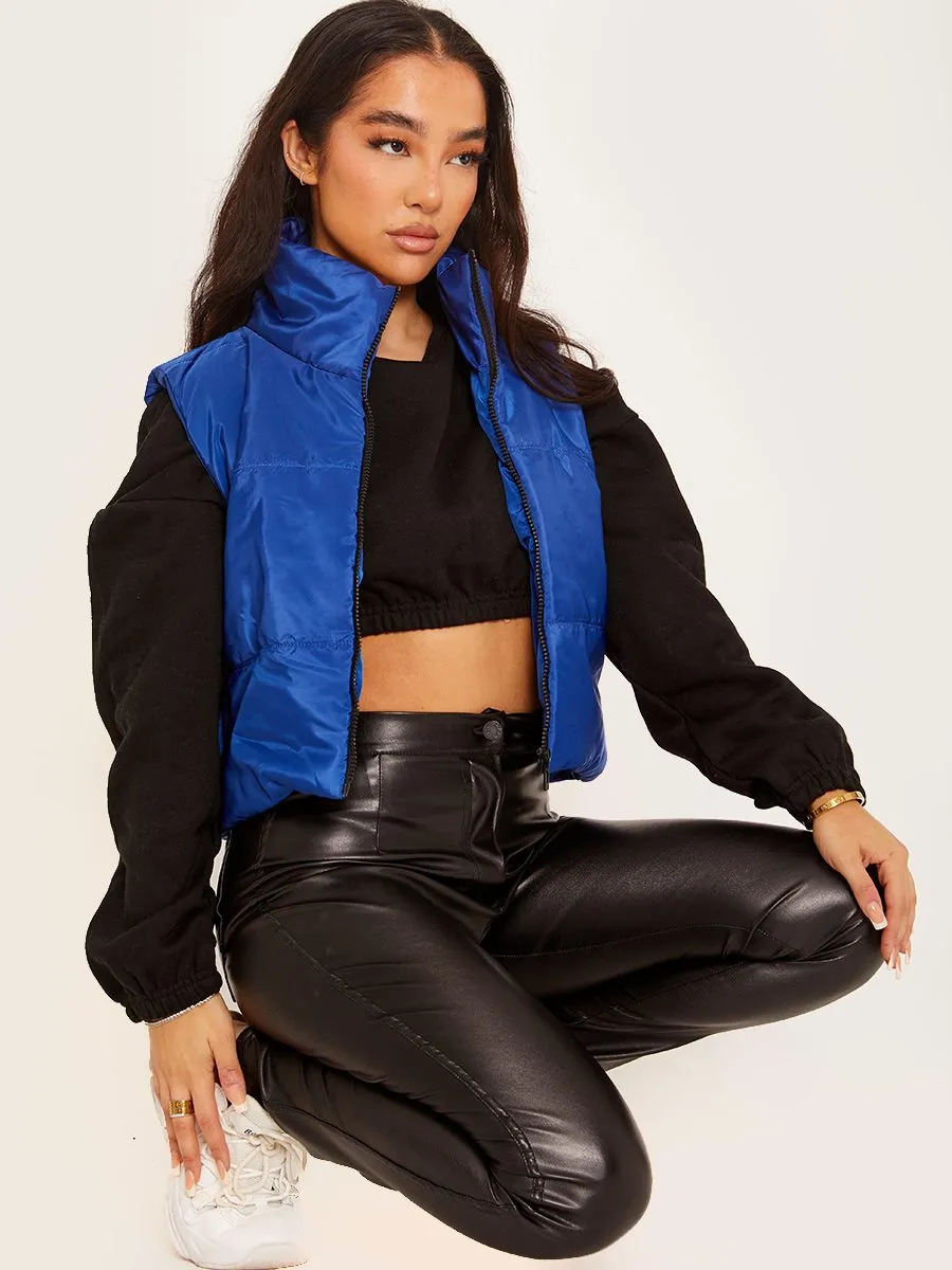 Yoli Cropped Padded Gilet In Royal