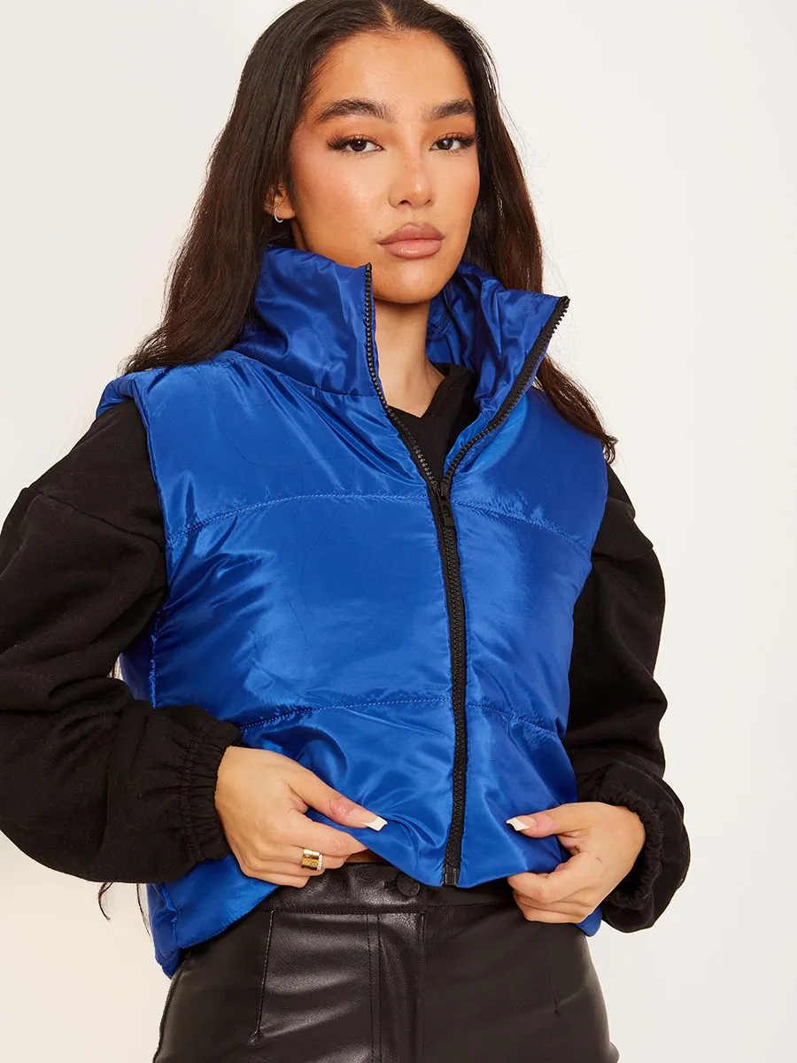 Yoli Cropped Padded Gilet In Royal