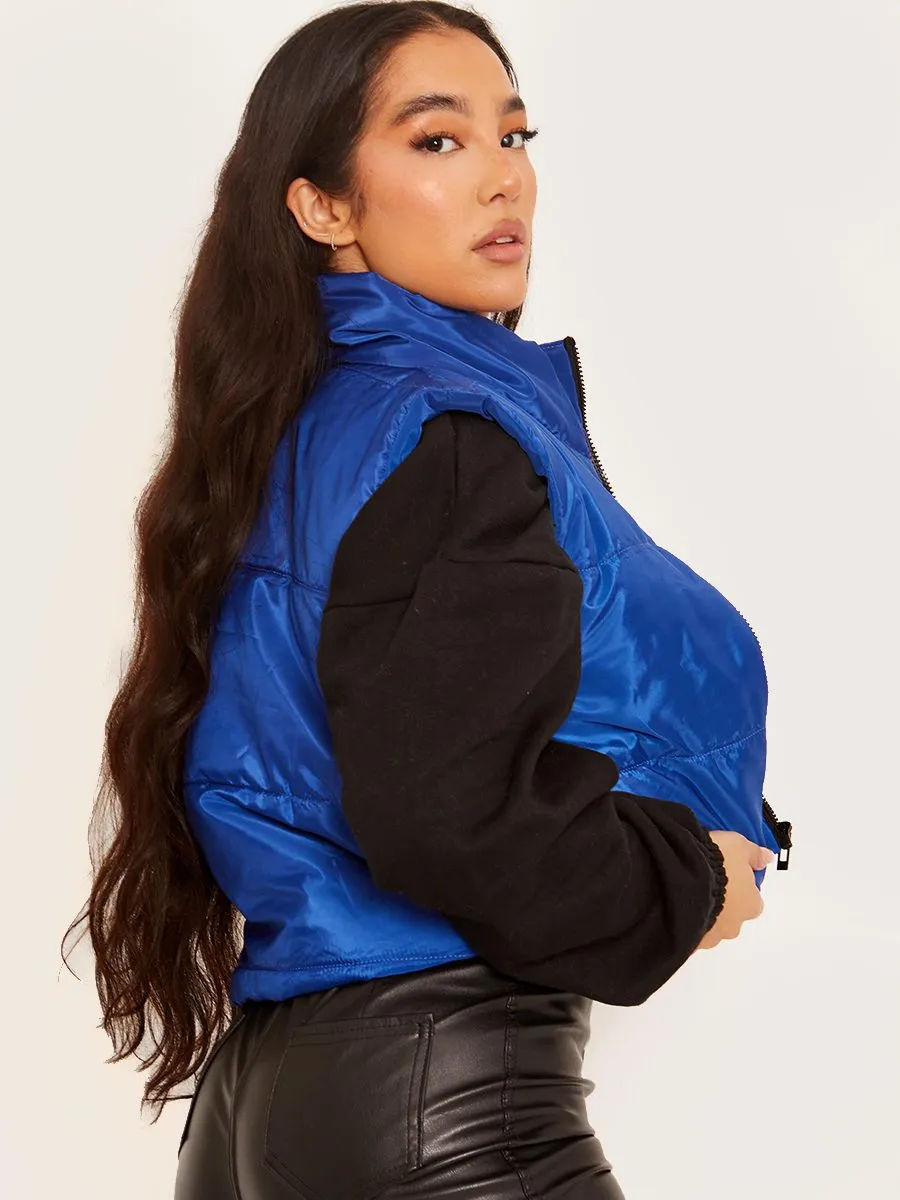 Yoli Cropped Padded Gilet In Royal