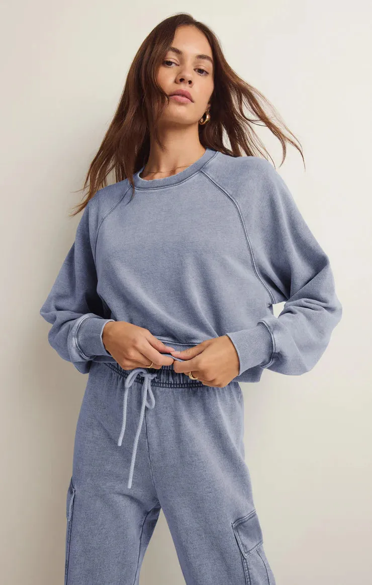 Z Supply Crop Out Knit Denim Sweatshirt