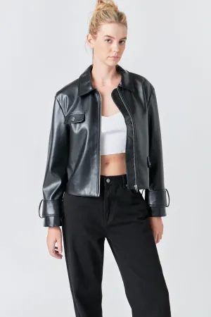 Zip Up Cropped Faux Leather Jacket