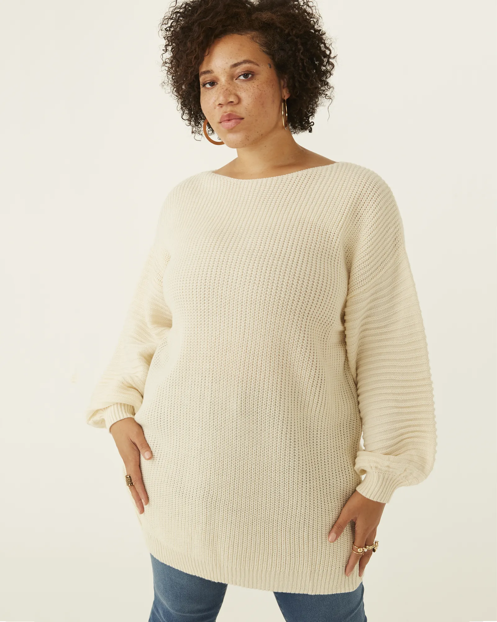 Zoraida Balloon-Sleeve Sweater Dress | Ivory